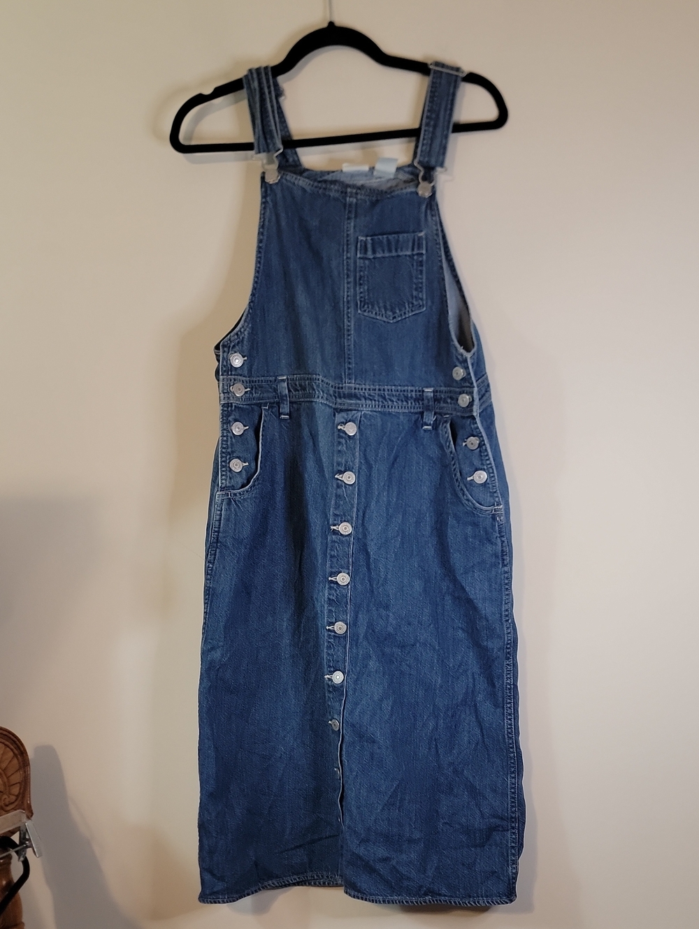 Levi's Blue Denim Button-Front Overalls Dress